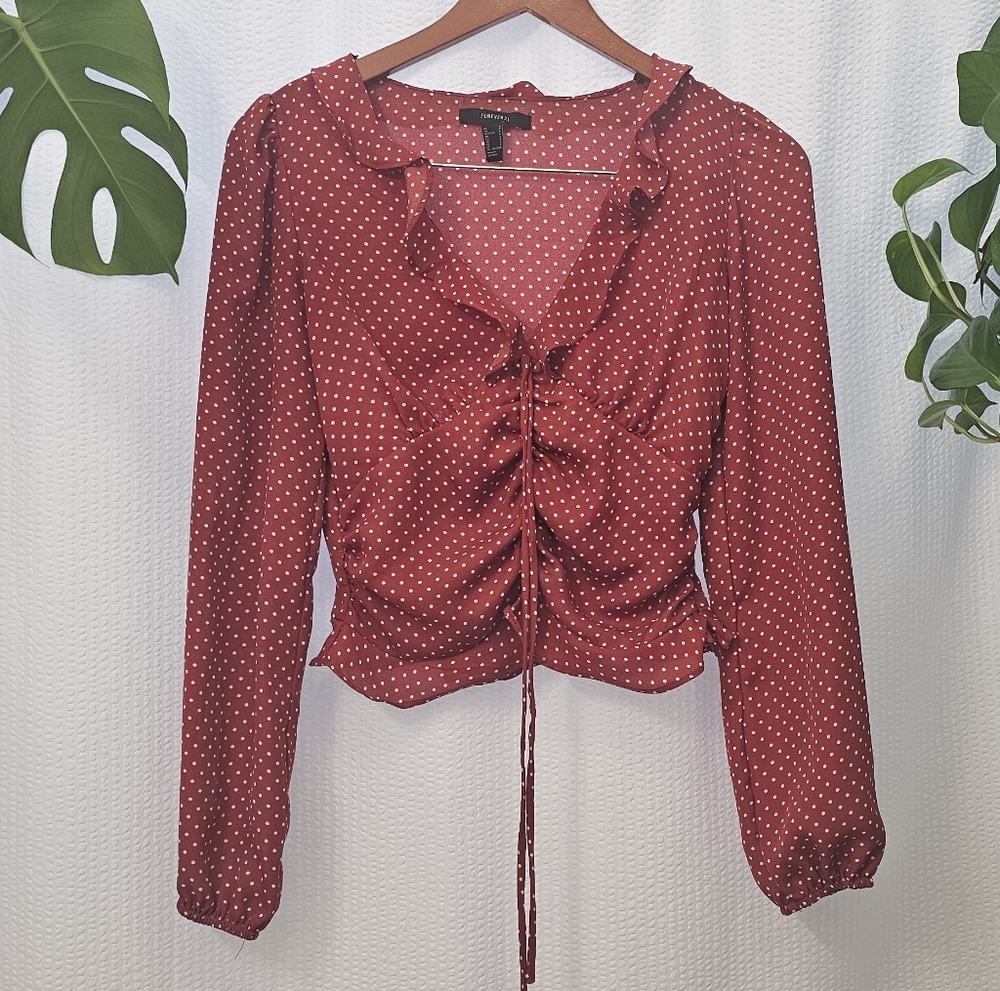 Forever 21 Red Polka Dot Blouse Size S
